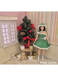 Robe de Noël, écharpe et bonnet au crochet pour poupée Barbie Curvy