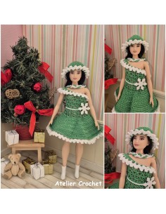 Robe de Noël, écharpe et bonnet au crochet pour poupée Barbie Curvy 2