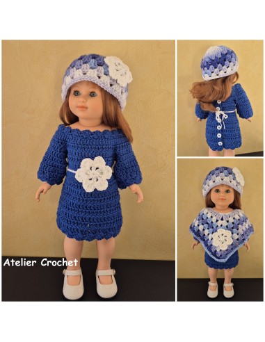 Robe, poncho et bonnet au crochet pour Marie Françoise