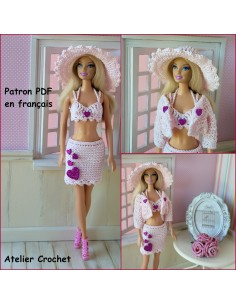 Jupe, top, gilet et chapeau patron PDF de crochet pour Barbie