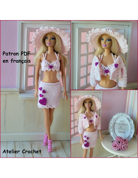 Jupe, top, gilet et chapeau patron PDF de crochet pour Barbie