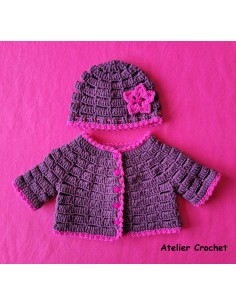 Ensemble gilet et bonnet pour poupon ou bébé taille naissance