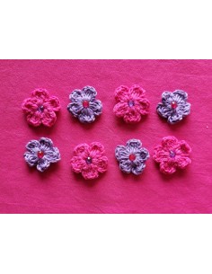 Appliques fleurs au crochet mauves et fuchsia