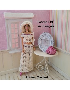 Jupe longue, top, sac et chapeau patron PDF de crochet pour poupée Barbie