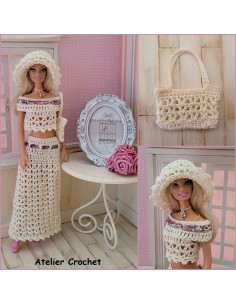 Jupe longue, top, sac et chapeau patron PDF de crochet pour poupée Barbie 2