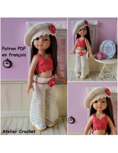 Pantalon, ceinture top, sac et béret patron PDF de crochet pour poupée Paola Reina Las Amigas