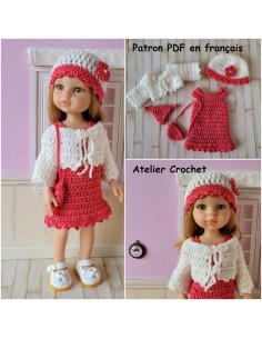 Robe, gilet, culotte, bonnet et sac patron PDF de crochet pour poupée Paola Reina Las Amigas