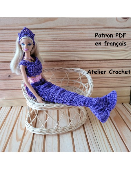 Patron PDF d'une tenue de sirène au crochet pour poupée Barbie