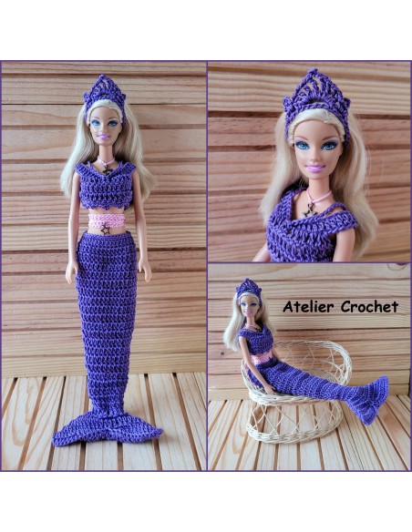 Patron PDF d'une tenue de sirène au crochet pour poupée Barbie