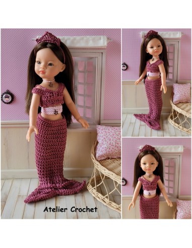 Patron PDF d'une tenue de sirène au crochet pour poupée Paola Reina Las Amigas