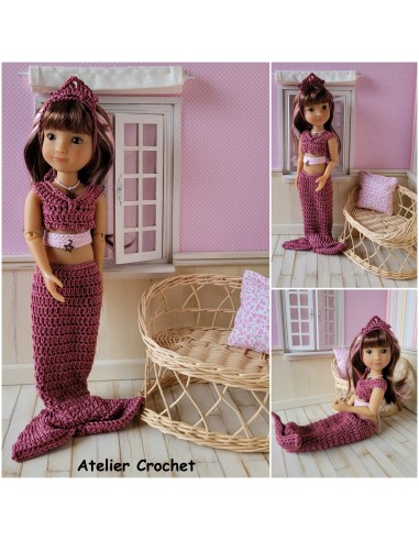 Patron PDF d'une tenue de sirène au crochet pour poupée Ruby Red Siblies