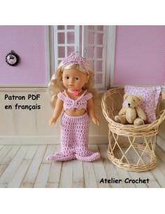 Patron PDF d'une tenue de sirène au crochet pour poupée mini corolline