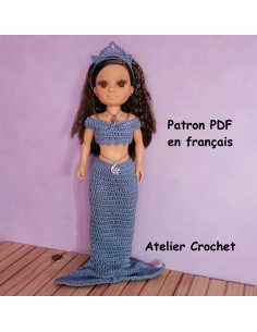 Patron PDF d'une tenue de sirène au crochet pour poupée Nancy