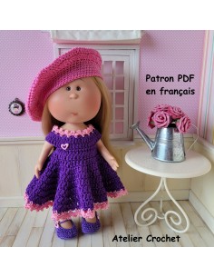 Robe, béret et chaussures patron PDF de crochet pour poupée Mia Nines d'Onil