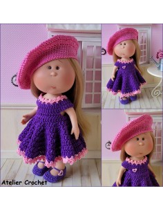 Robe, béret et chaussures patron PDF de crochet pour poupée Mia Nines d'Onil 2