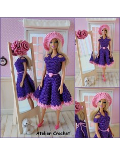 Robe, ceinture et béret patron PDF de crochet pour poupée Barbie 2