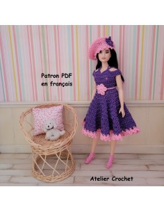 Robe, ceinture et béret patron PDF de crochet pour poupée Barbie Curvy