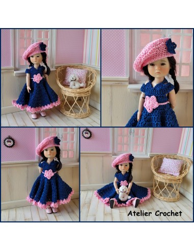 Robe, ceinture et béret patron PDF de crochet pour poupée Ten Ping