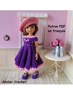 Robe, béret et chaussures patron PDF de crochet pour poupée Ruby Red Siblies