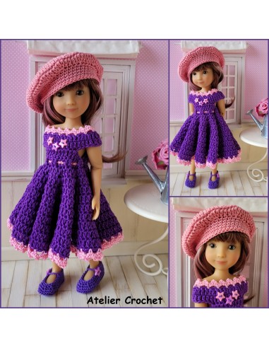 Robe, béret et chaussures patron PDF de crochet pour poupée Ruby Red Siblies