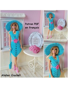 Robe, ceinture, sac et chapeau patron PDF de crochet pour poupée Barbie