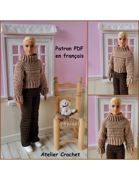 Pantalon et pull patron PDF de crochet pour poupée Ken de Mattel