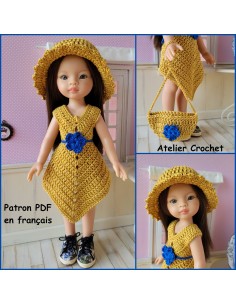 Robe, ceinture, sac et chapeau patron PDF de crochet pour poupée Paola Reina Las Amigas