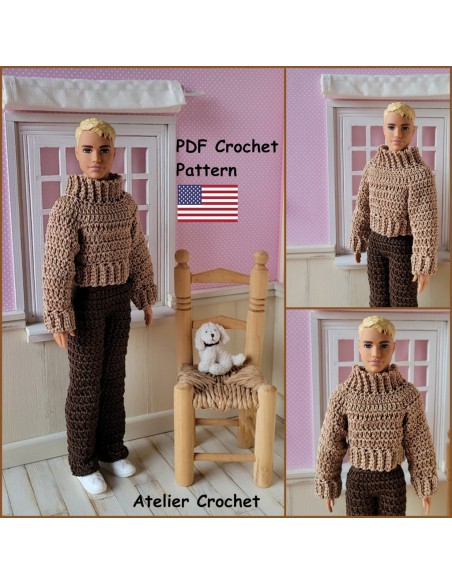 Trousers and pullover PDF crochet pattern for Ken Mattel