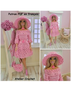 Robe, sac et chapeau patron PDF de crochet pour poupée Barbie