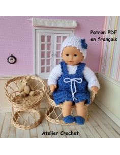 Robe, pull, bonnet et chaussons patron PDF de crochet pour poupon de 30cm