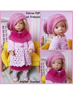 Jupe, manteau, béret et écharpe patron PDF de crochet pour poupée Minouche