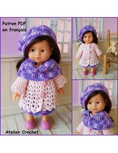 jupe, manteau, col et béret patron PDF de crochet pour poupée mini corolline