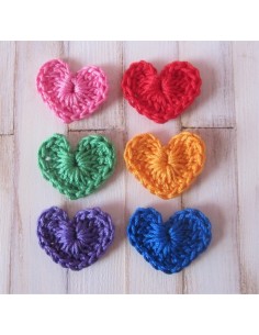 Lot de 6 appliques cœurs faites main au crochet