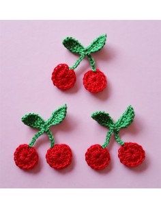 Lot de 3 appliques cerises faites main au crochet