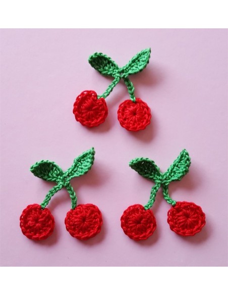 Lot de 3 appliques cerises faites main au crochet