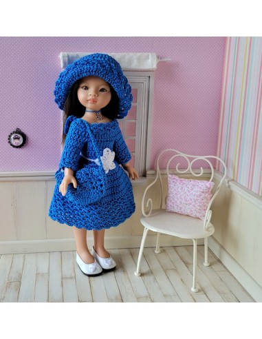 Ensemble robe, ceinture, chapeau et sac au crochet pour poupée Paola Reina Las Amigas