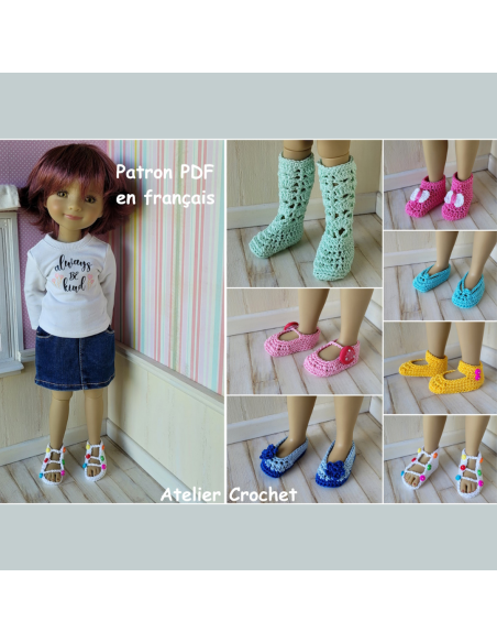 Patron PDF de 7 paires de chaussures au crochet pour poupée Ruby Red Fashion Friends