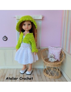 Ensemble robe, boléro et chapeau au crochet pour poupée Paola Reina Las Amigas