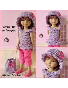 Top, pantacourt, chaussures, sac et chapeau patron PDF de crochet pour Ruby Red Fashion Friends