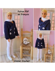 Pantalon, veste et écharpe patron PDF de crochet pour poupée Ken de Mattel